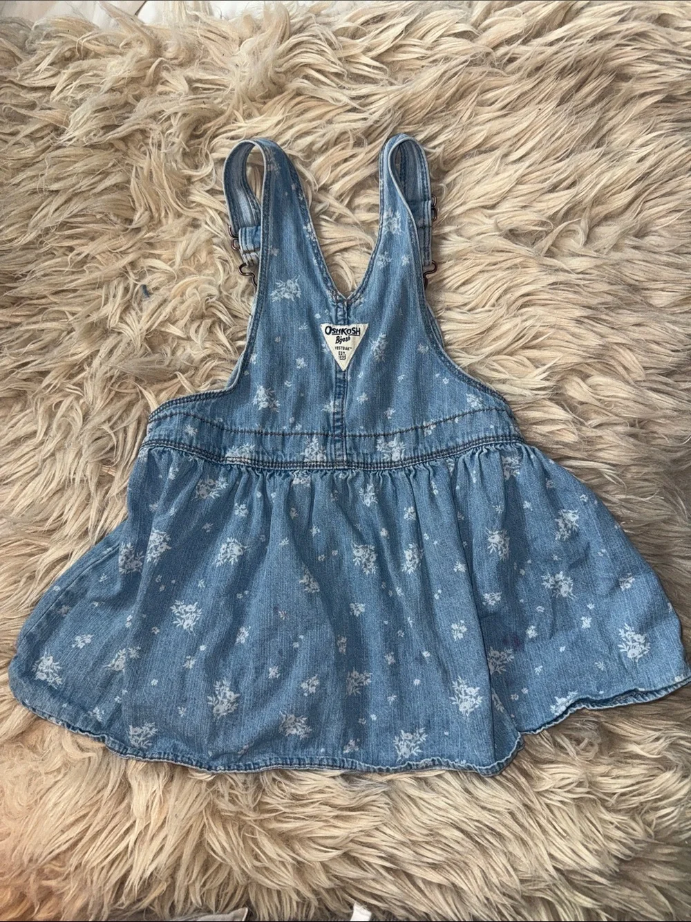 OshKosh B'gosh Light Blue Floral Denim Overall Dress